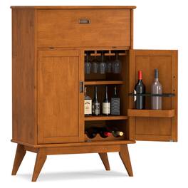 Simpli Home - Draper SOLID HARDWOOD Mid Century Modern 32 inch Wide Bar Cabinet - Teak Brown
