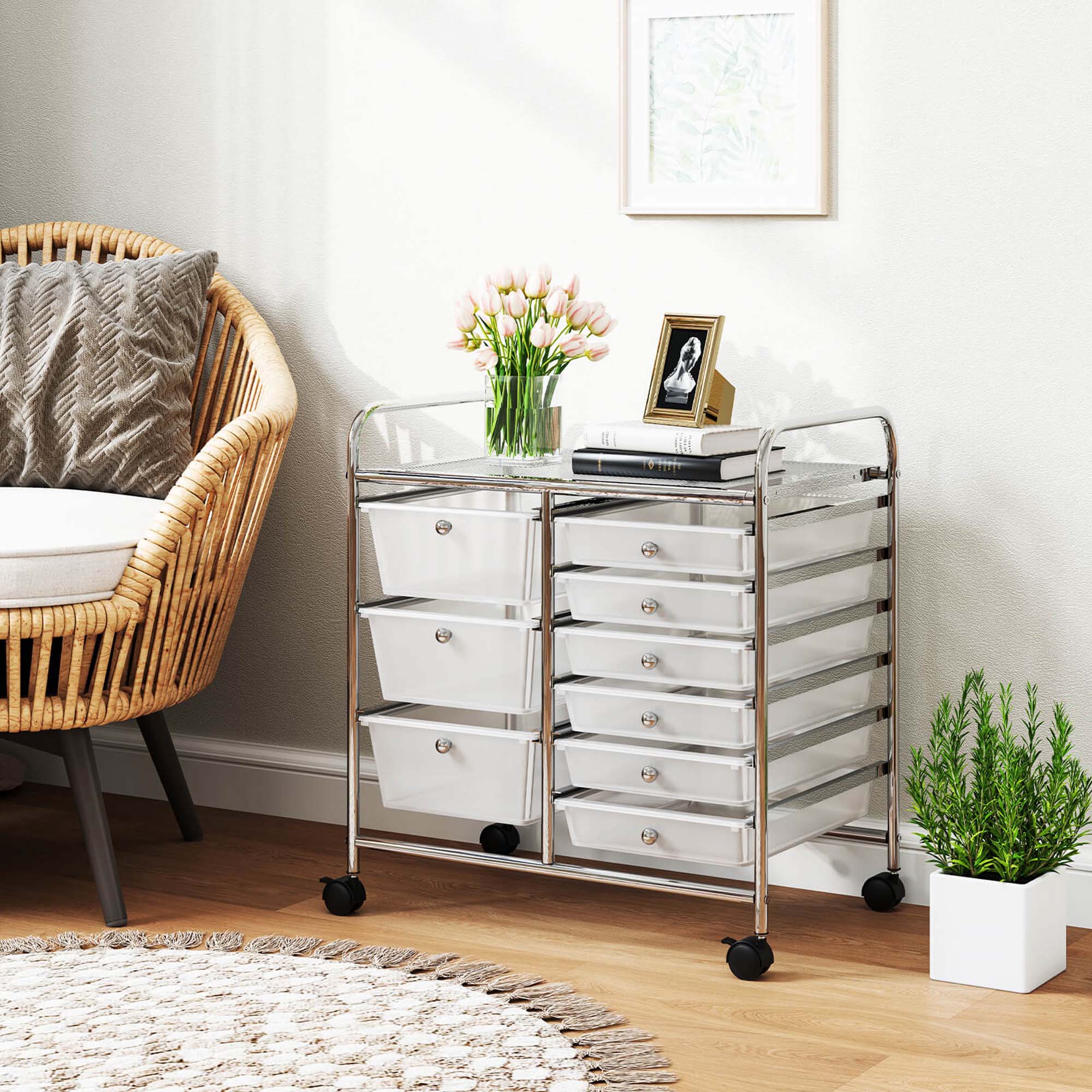 Alt View 3. Costway - Costway 9 Drawer Rolling Organizer Cart Utility Storage Tools Scrapbook Paper Multi-Use Clear - Clear.