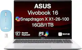 ASUS - Vivobook 16 Laptop 16.0 WUXGA Display (Snapdragon X X1-26-100, 16GB, Win 11 Home) w/Dockztorm Wireless Mouse - Silver