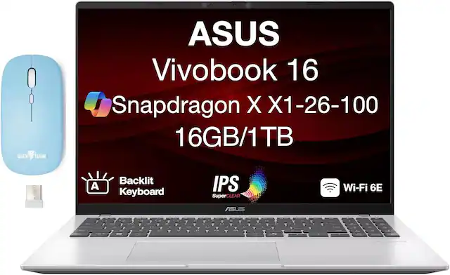 DOCK TORM ASUS Vivobook 16 Snapdragon X X1-26-100 16GB/1TB TB A Backlit Keyboard IPS SuperCLEAR Wi-Fi 6E ASUS