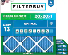 Filterbuy - 20x20x1 MERV 13 Smoke & Allergy Defense, Electrostatic Pleated HVAC AC Furnace Air Filters Replacement (4-Pack) - Blue