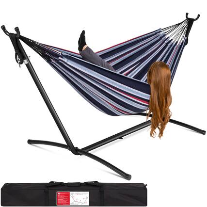 Front. Best Choice Products - Best Choice Products 2-Person Brazilian-Style Cotton Double Hammock with Stand Set w/ Carrying Bag - Abyss - Abyss.