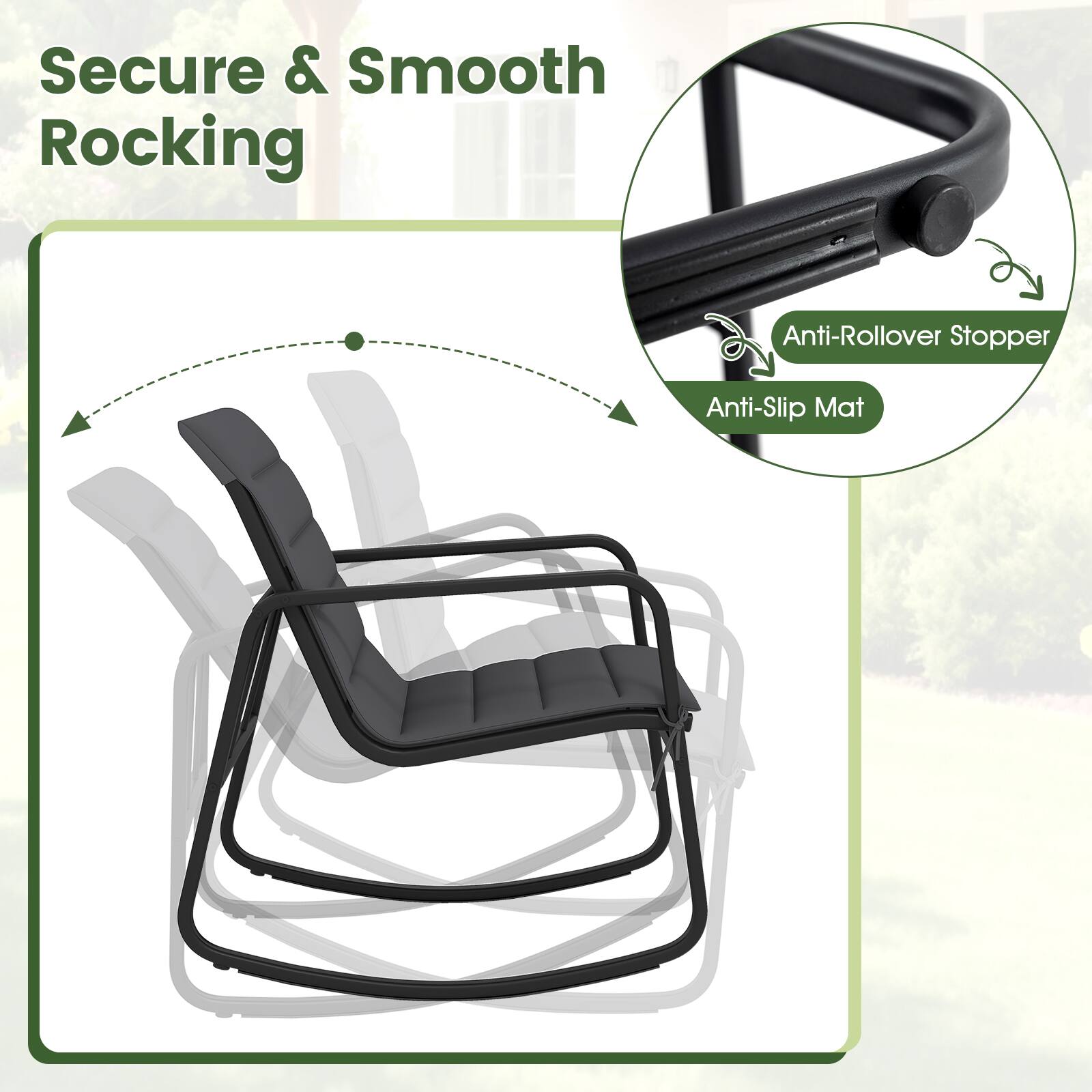 Secure & Smooth Rocking  
Anti-Rollover Stopper  
Anti-Slip Mat