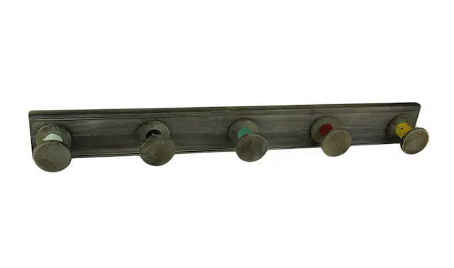 Front. VIP Home and Garden - Distressed Wood Rustic Spools Wall Hook Rack - Gray.