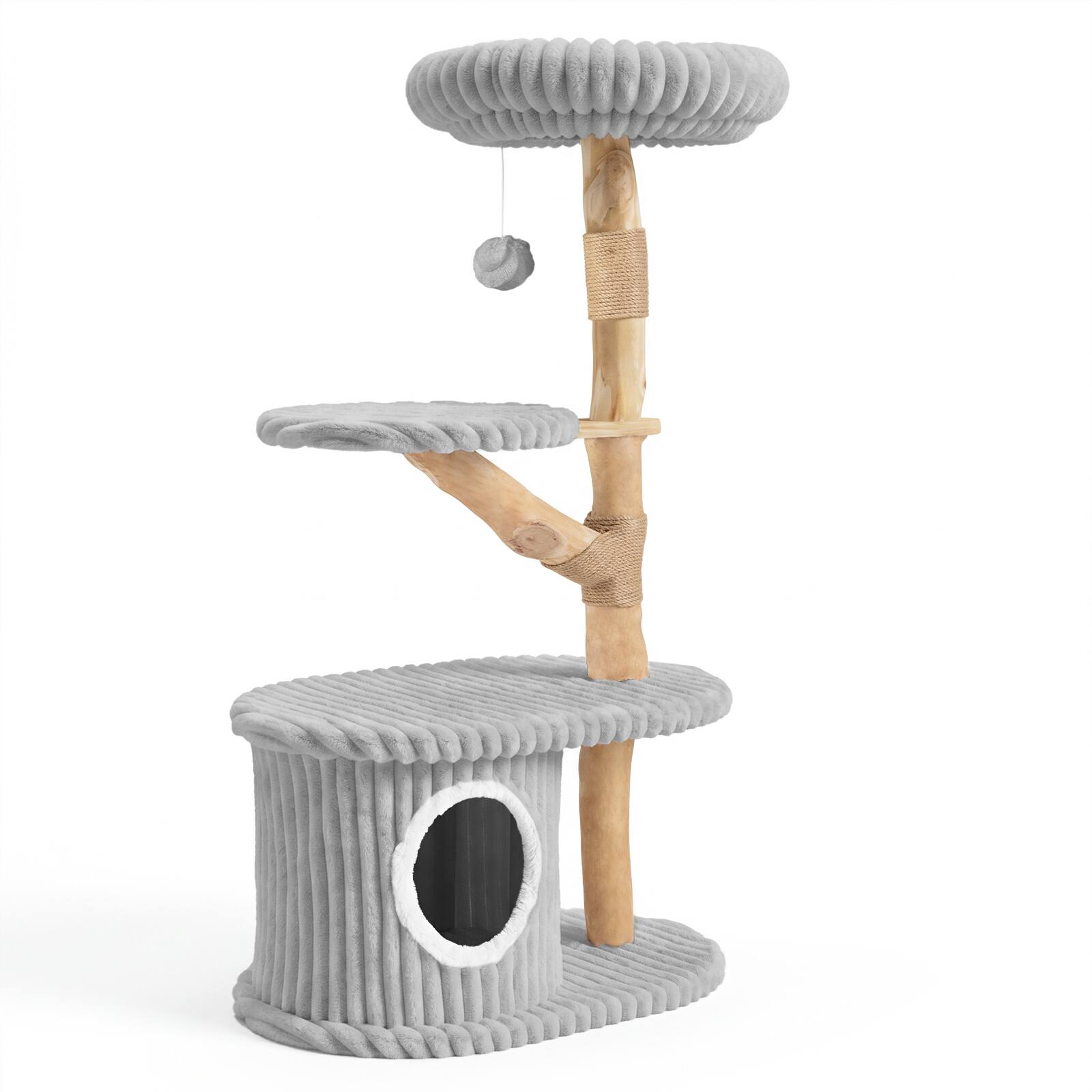 Alt View 9. Gymax - Gymax 41 Inch Tall Modern Cat Tower w/Real Wood Branches Scratching Posts Cozy Bed Gray - Gray.