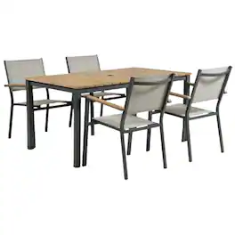 Manhattan Lane - Ankia 5pc Outdoor Dining Table and Chairs Set - Dark Gray, Natural Teak Brown