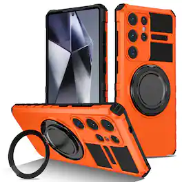 UUCOVER - For Samsung Galaxy S26 Ultra Heavy Duty Case with 360° Rotatable Magnetic Kickstand, Dual Layer Shockproof Phone Cover - Orange