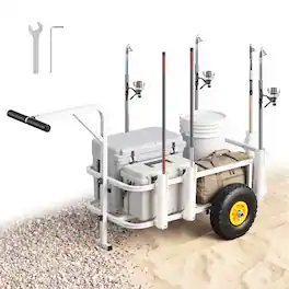 VEVOR - Beach Fishing Cart, 200 lbs Load Capacity, Fishing Cart Wagon with Heavy-Duty Carbon Steel Frame,11 in All-Terrain Tires - White