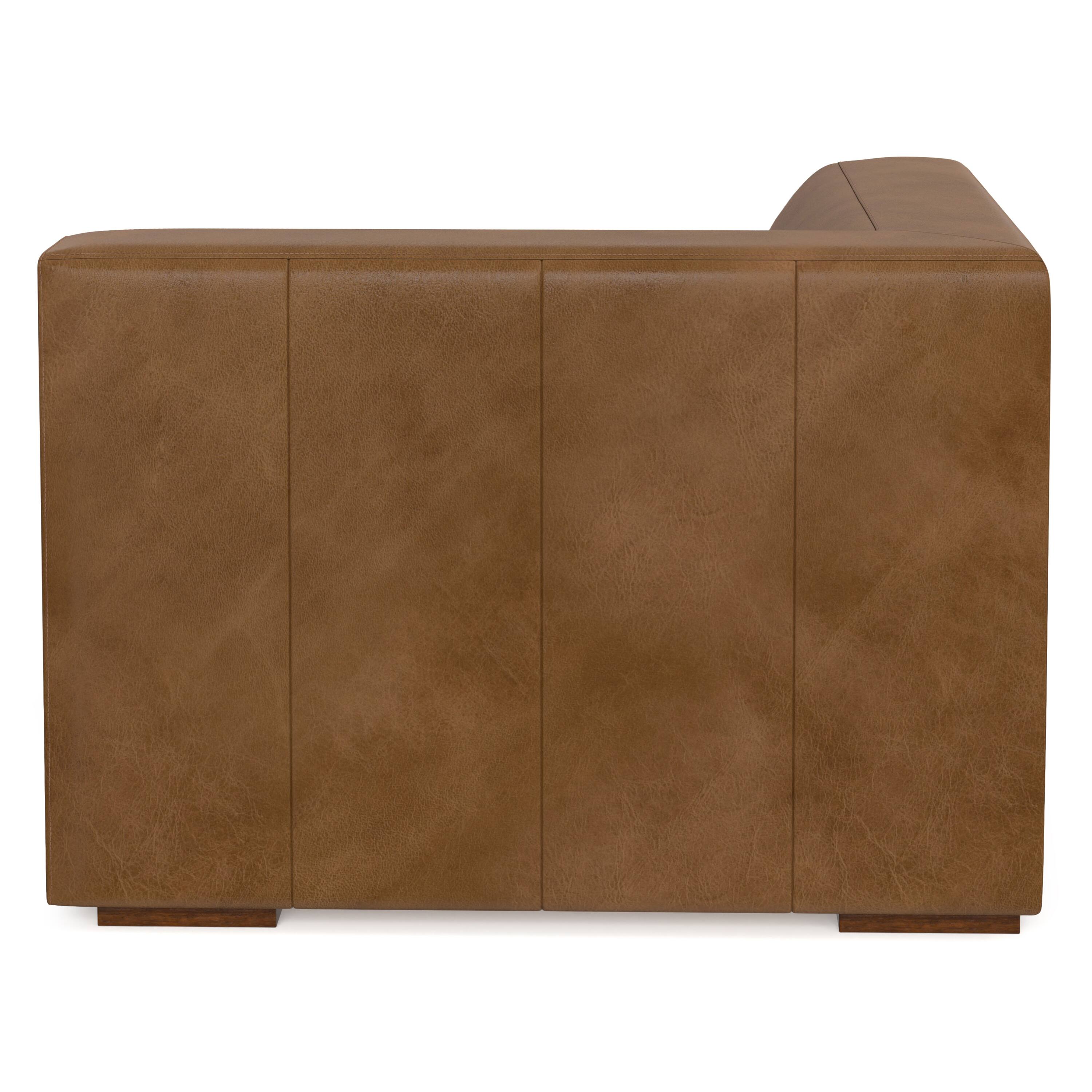 Back. Simpli Home - Rex Corner Sofa Module in Genuine Leather - Caramel Brown.