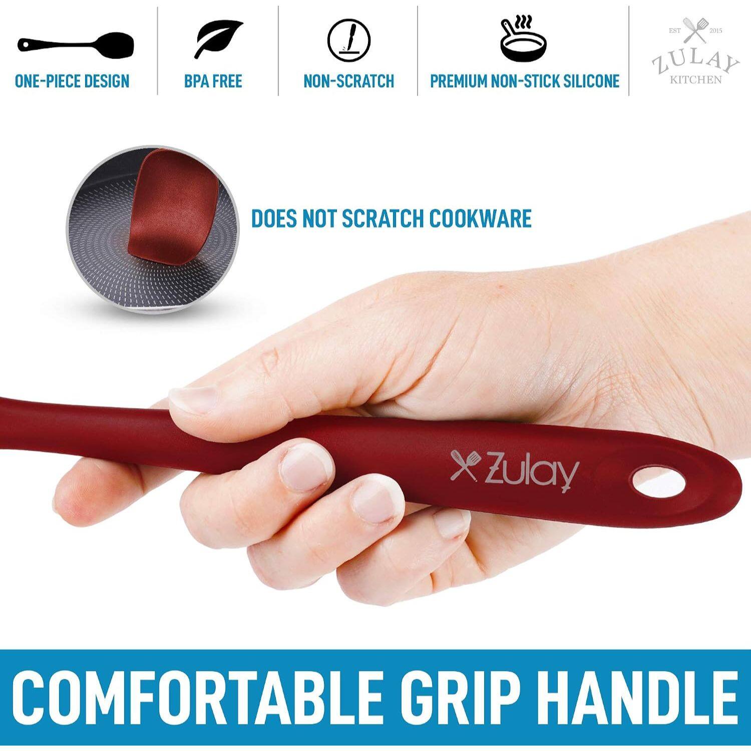 ONE-PIECE DESIGN  
BPA FREE  
NON-SCRATCH  
PREMIUM NON-STICK SILICONE  
DOES NOT SCRATCH COOKWARE  
COMFORTABLE GRIP HANDLE