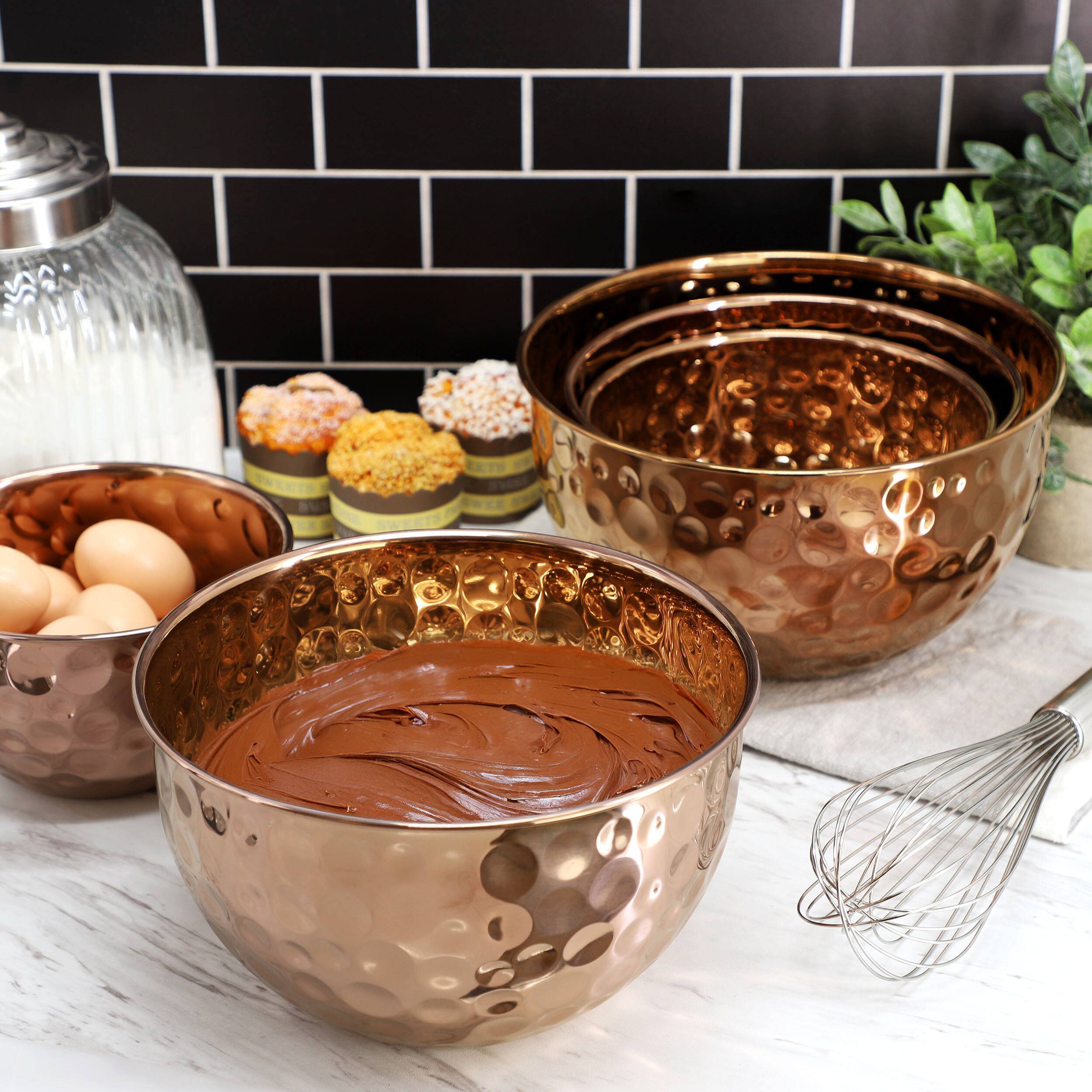 Alt View 6. MegaChef - MegaChef Hammered Bubble Texture 5 Piece Stainless Steel Serving Bowl Set in Copper - Copper.