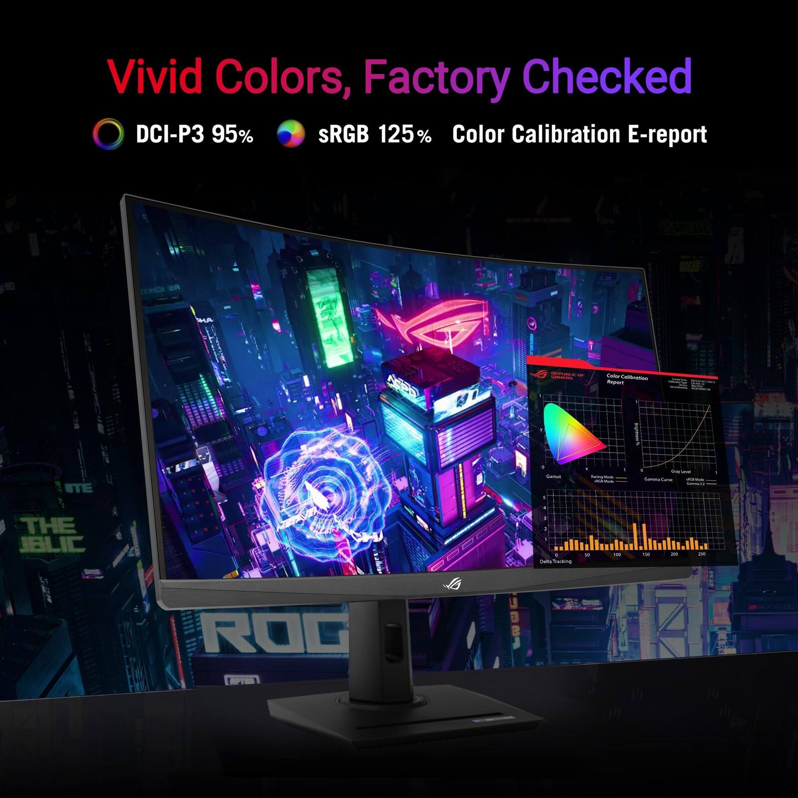 Vivid Colors, Factory Checked  
DCI-P3 95%  
sRGB 125%  
Color Calibration E-report
