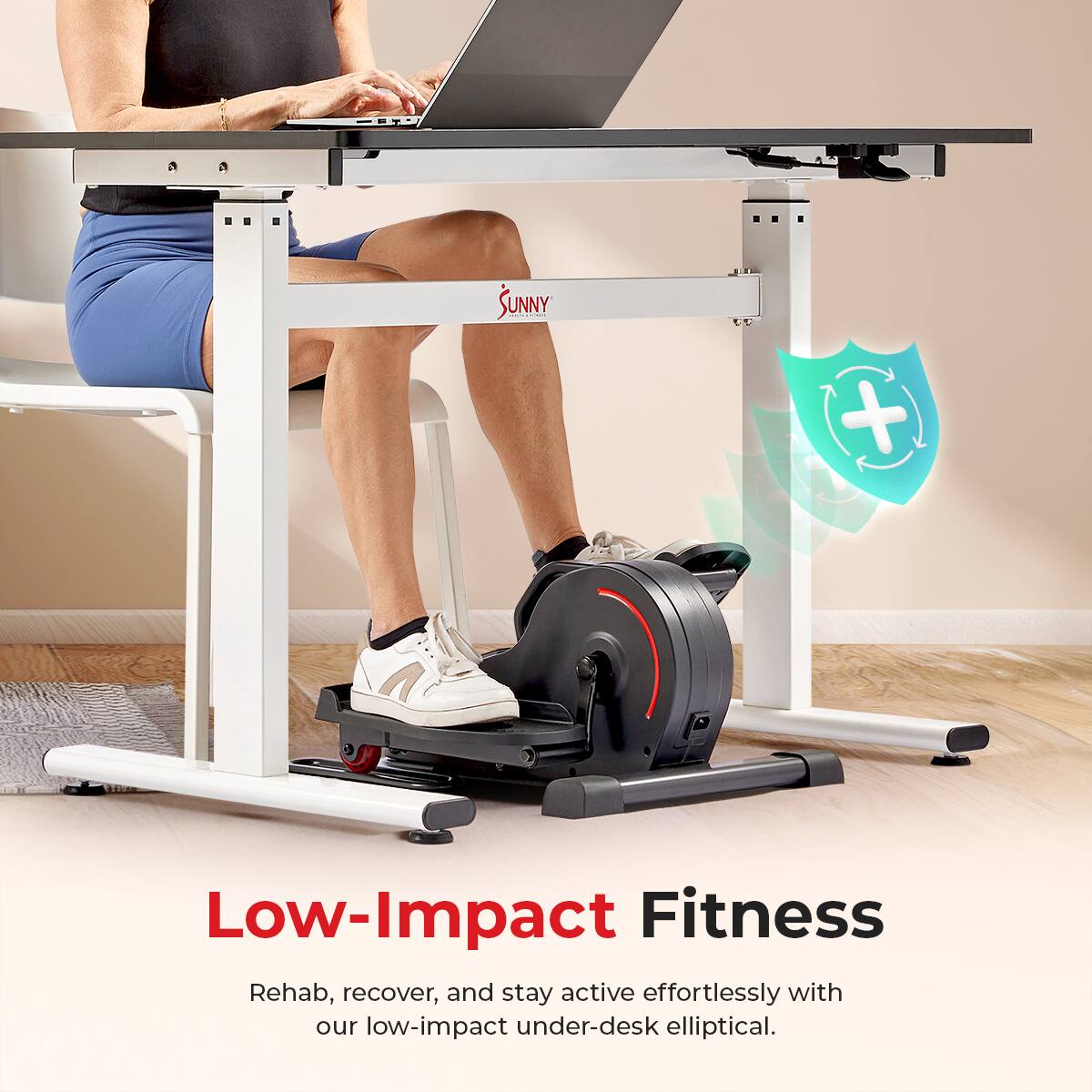 SUNNY, Low-Impact Fitness, Rehab, recover, and stay active effortlessly with our low-impact under-desk elliptical.