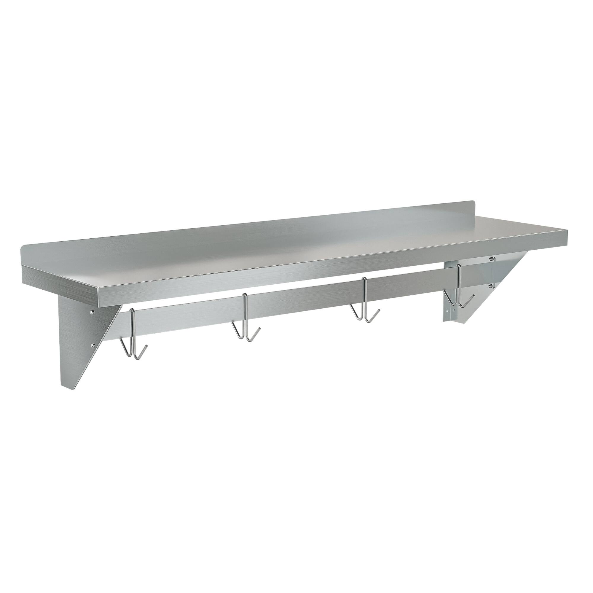 Angle. Koolmore - 12" x 48" 18-Gauge Stainless-Steel Heavy Duty Wall Shelf with Pot Rack, WMPS-1248 . - Stainless-Steel.
