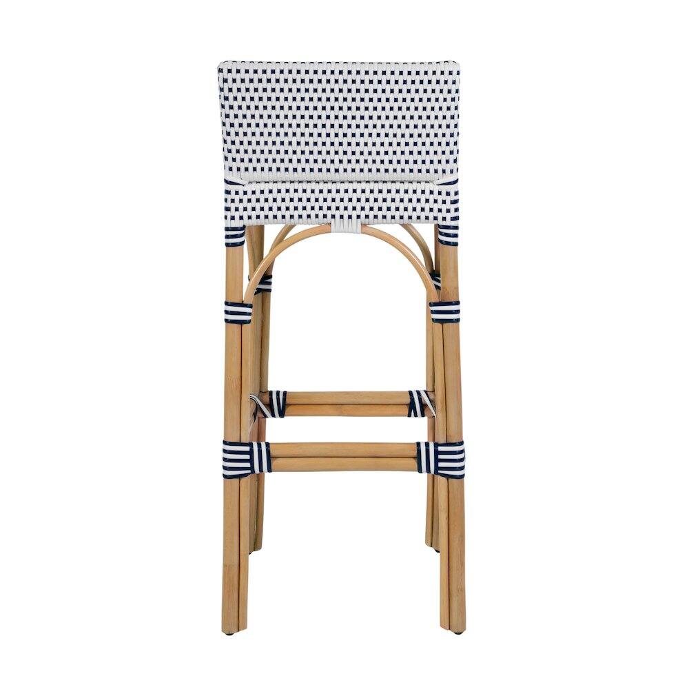 Angle. Butler Specialty - Serienna 30 in. Seat Height Rectangular Rattan Low Back Bar Stool White and Navy - White And Navy.