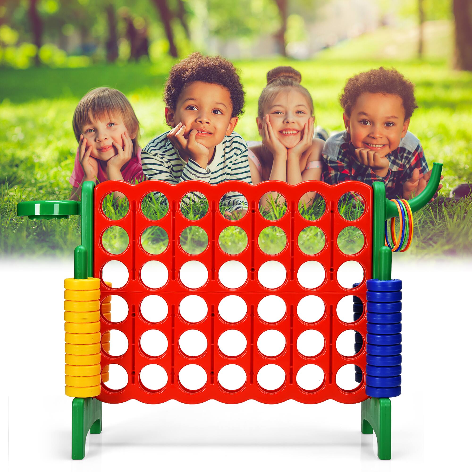 Alt View 4. Costway - Costway 4-in-A Row Giant Game Set w/Basketball Hoop for Family - Green.