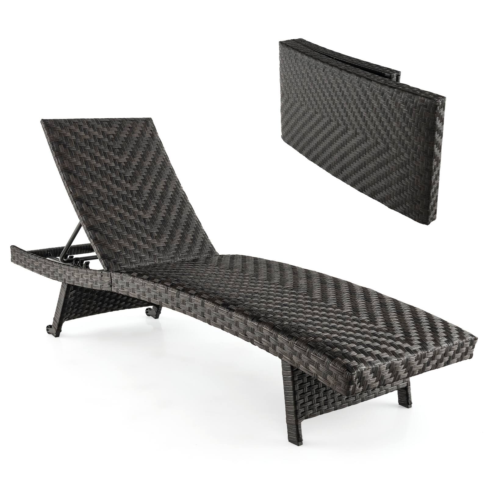 Alt View 7. Costway - Costway 1PC Folding Patio Chaise Lounge Chair Outdoor Rattan Adjustable Recliner Quick Dry Foam All Weather - Mix Brown.