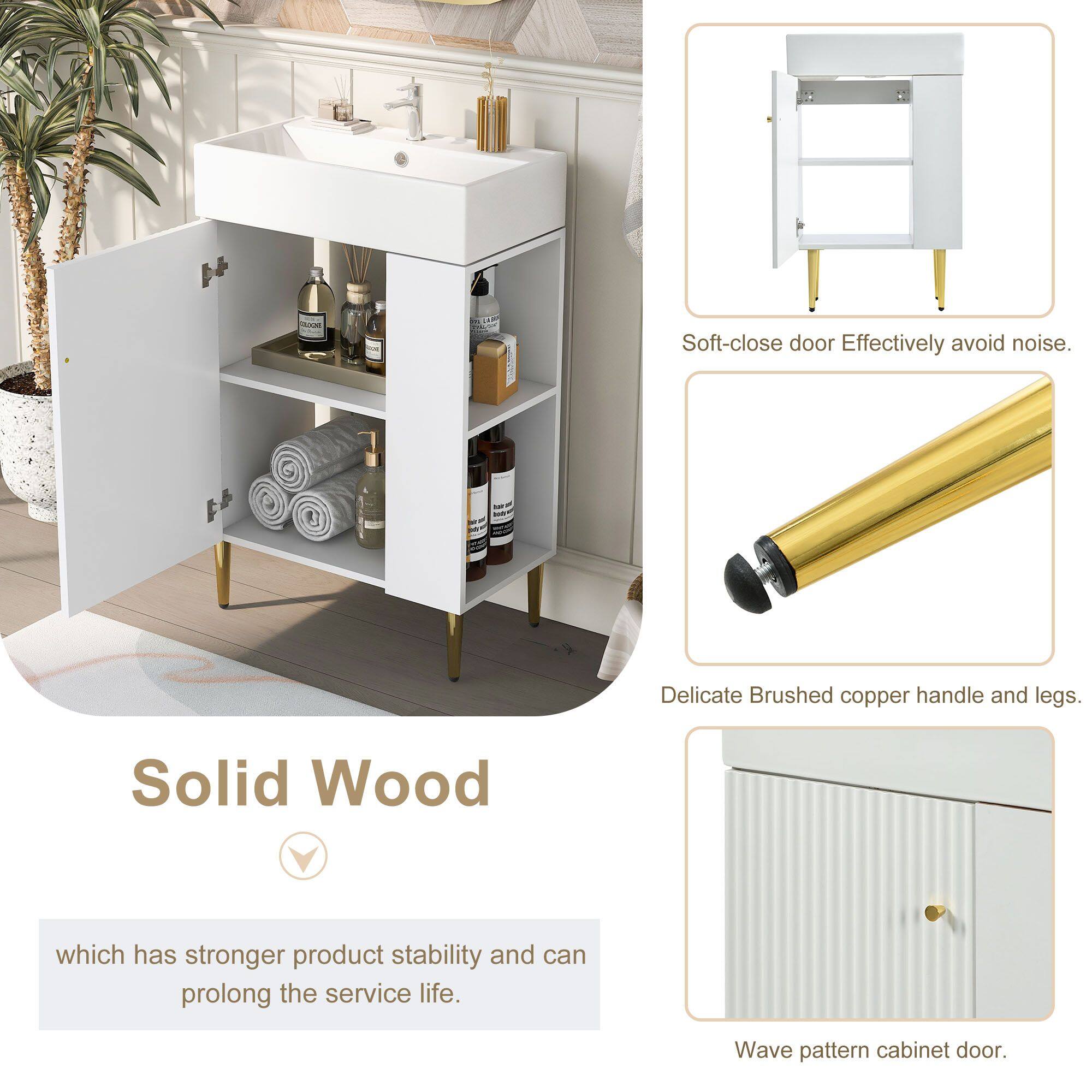 - Soft-close door: Effectively avoid noise.
- Delicate Brushed copper handle and legs.
- Solid Wood: which has stronger product stability and can prolong the service life.
- Wave pattern cabinet door.