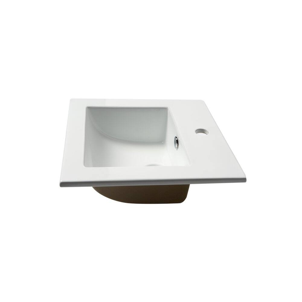 Left. Alfi - White 17" Square Drop In Ceramic Sink with Faucet Hole - White.