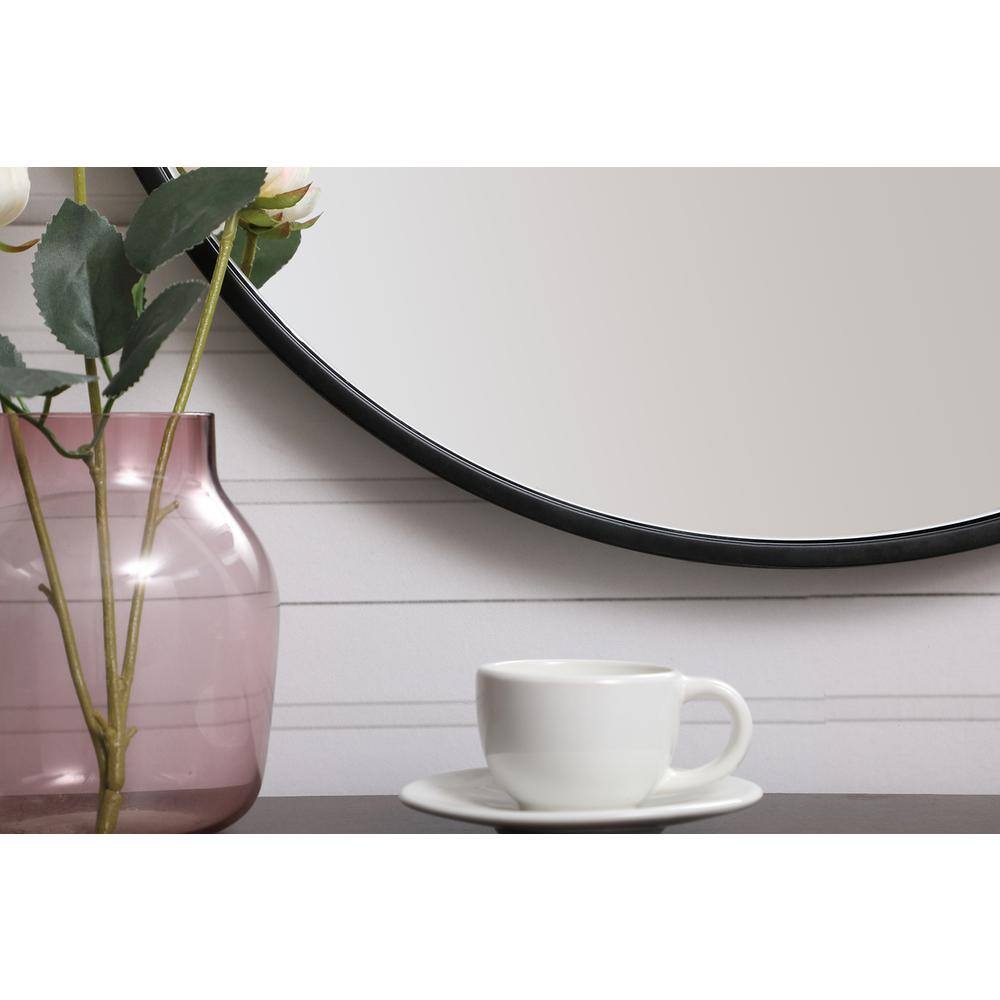 Back. Elegant Decor - Metal frame round mirror with decorative hook 21 inch in Black - Black.