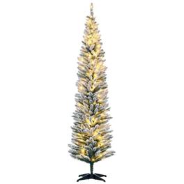 PULUZ - 7ft Pencil Christmas Tree, Slim Artificial Christmas Tree with Realistic Branches and Warm White LED Lights - Green