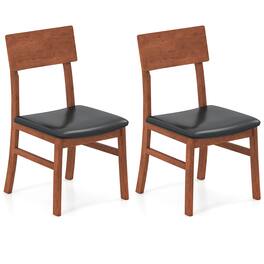 Costway - Dining Chairs Set of 2 with Rubber Wood Legs & Upholstered Seat Curved Backrest - Black,Oak