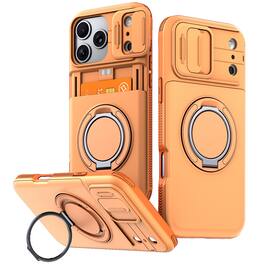 UUCOVER - Rugged Protective Case for iPhone 17 Pro Max with Sliding Camera Cover, Card Holder, 360° Magnetic Ring Kickstand Cover - Orange