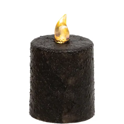 Front. BreeBe - Warm Glow Textured Black Flicker Flame Timer Pillar 2.5" - Black.