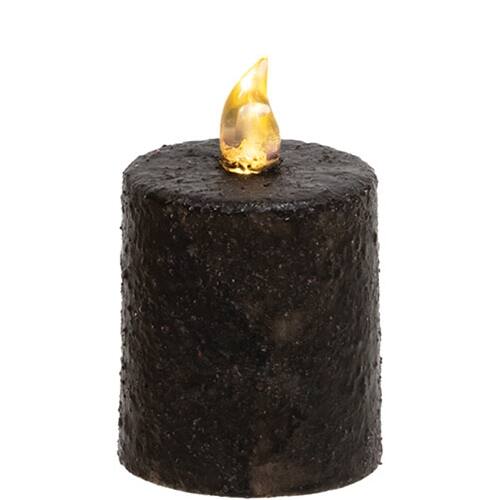 Front. BreeBe - Warm Glow Textured Black Flicker Flame Timer Pillar 2.5" - Black.