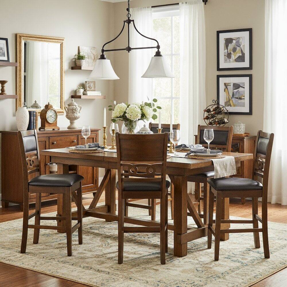 Angle. FurniFact - Brown Wood Dining Chairs Set Of 2, Faux Leather Farmhouse Style Dining Chairs - Brown.