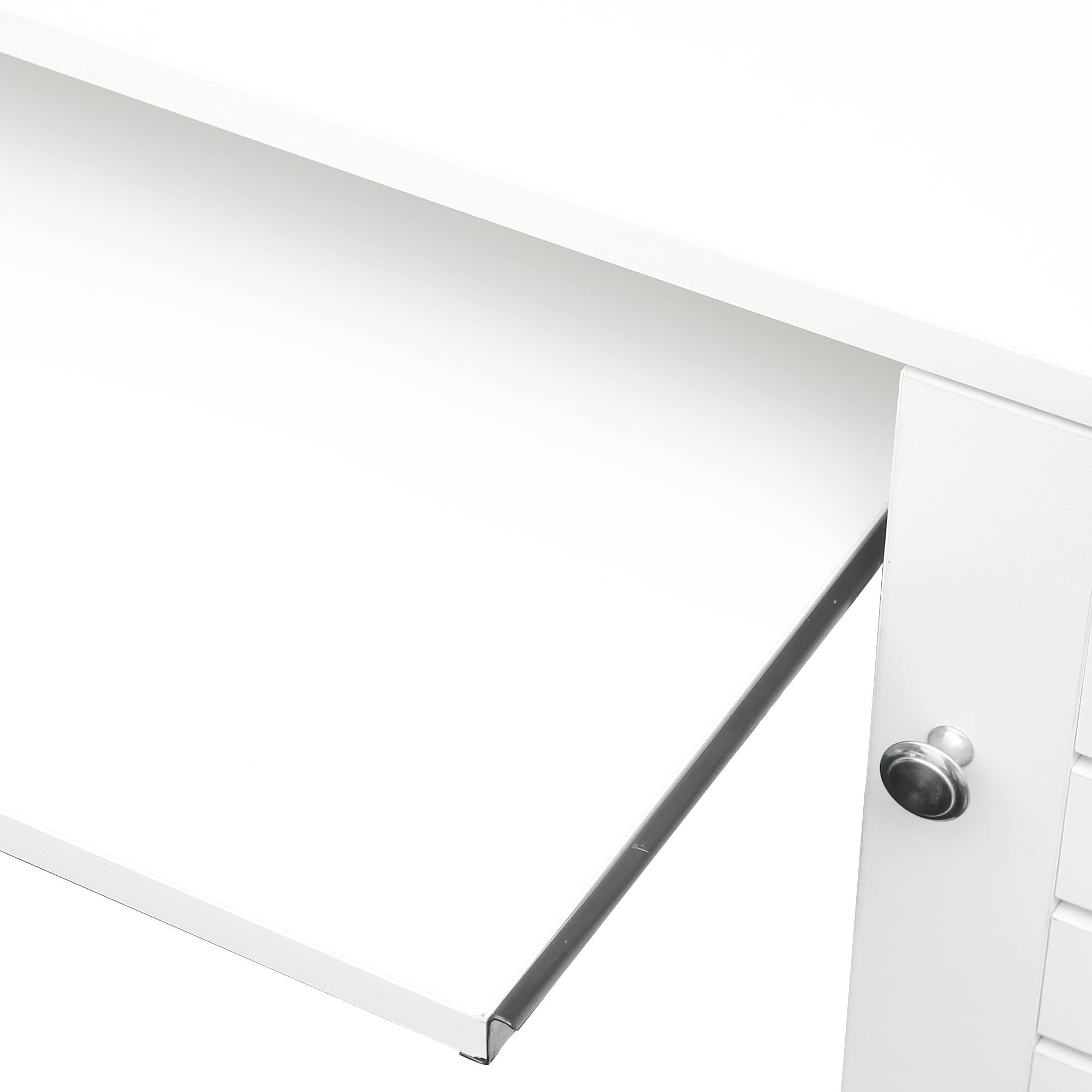 Back. GOODSILO - Home Office Computer Desk with Hutch | Study Writing Table with Storage - White.