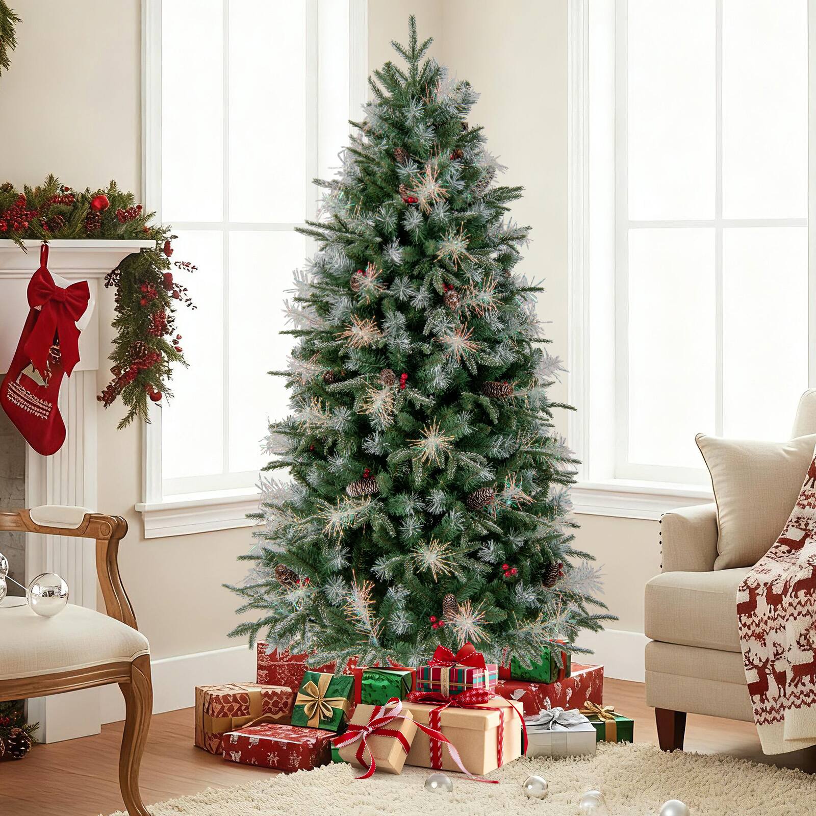 Alt View 4. Costway - Costway 6 FT Artificial Christmas Tree with 806 Branch Tips, 270 Warm White LED Lights - Green.