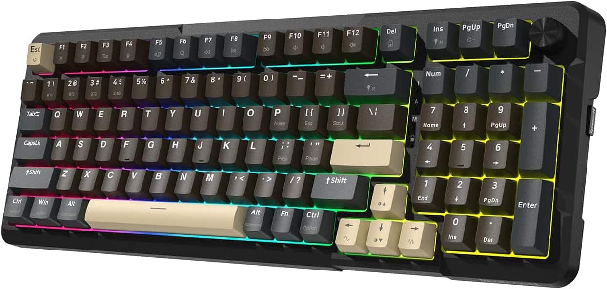 REDRAGON - K742 Wireless Mechanical Gaming Keyboard with Knob, Creamy Keyboard with Number Pad for Windows/Mac - Brown