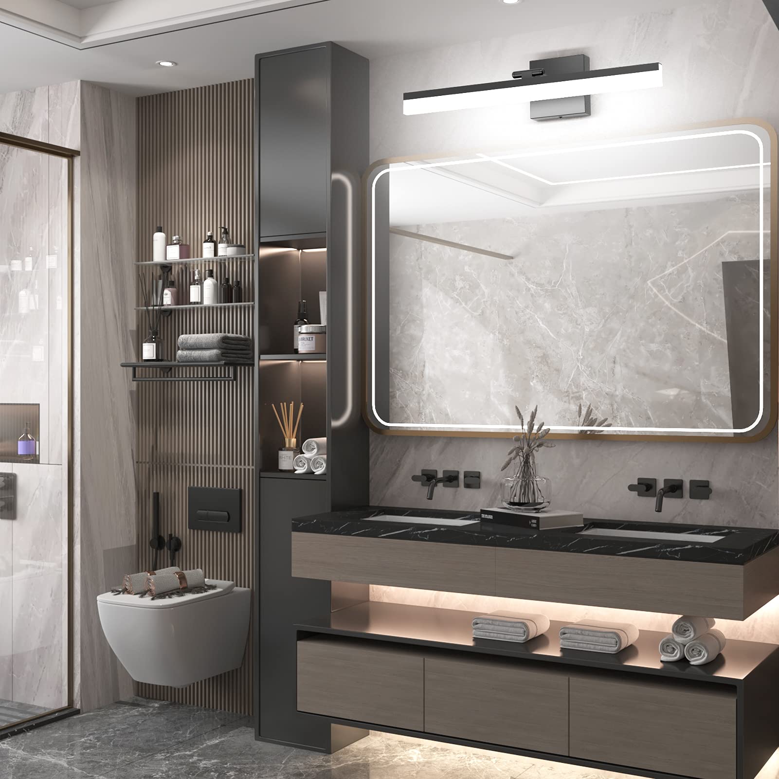 Alt View 6. PO3TICJUNKI3 - Led Modern Vanity Light w Adjustable Matte Bathroom Fixtures Over Mirror - Black 40 inch.