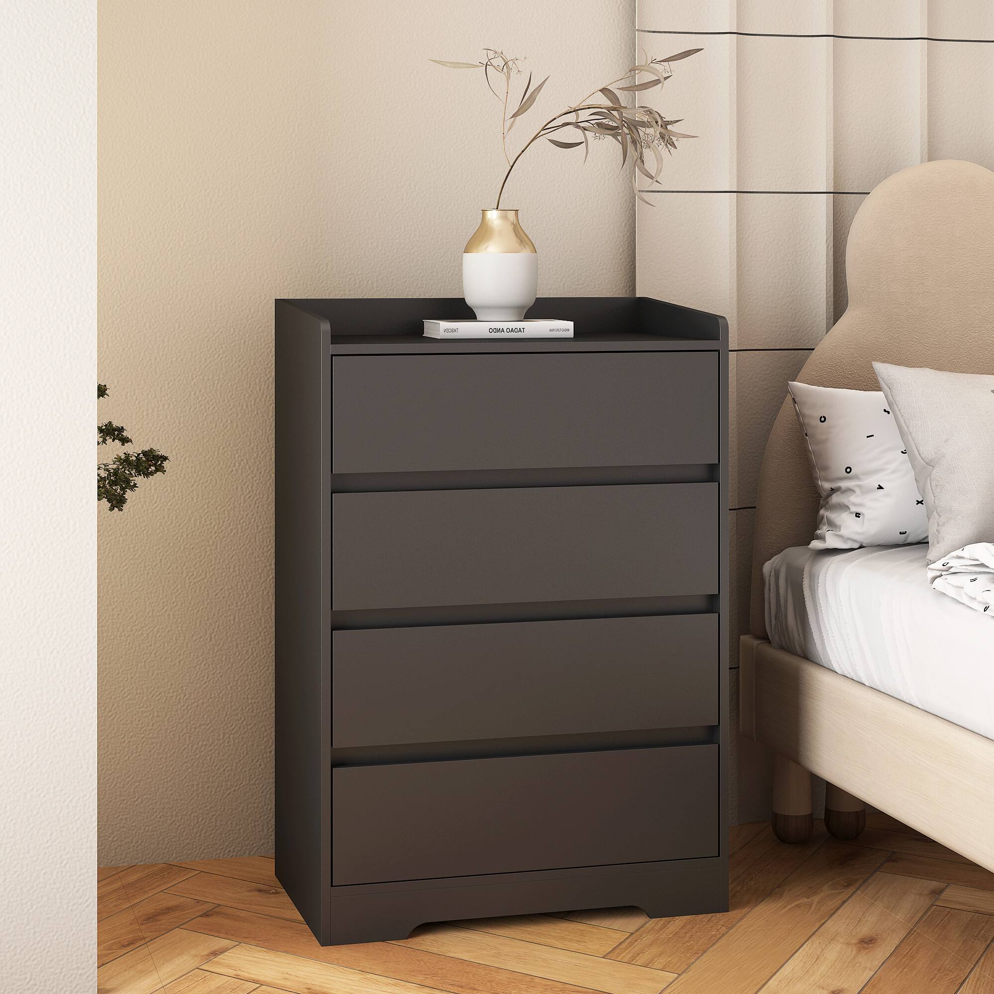 Alt View 1. Forest'nSky - Black Wood 4 drawer 25.59 in. Wide Chest of Drawers with Sturdy Frame for Living Room - Black.