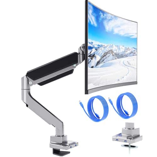 Hirose Alice - Ultrawide Monitor Arm For 13 To 49 Inch Heavy Duty Curved Screens Holds 33 Lbs Adjustable Gas Spring Single D - Silver-Standard