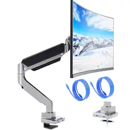 Hirose Alice - Ultrawide Monitor Arm For 13 To 49 Inch Heavy Duty Curved Screens Holds 33 Lbs Adjustable Gas Spring Single D - Silver-Standard