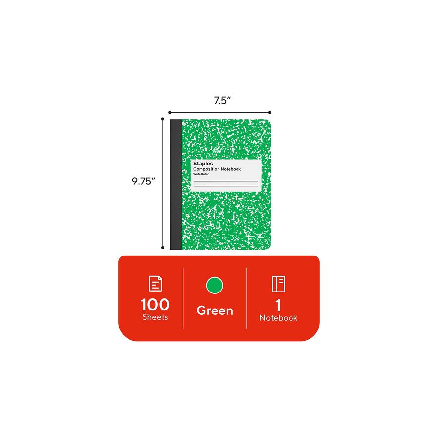 Staples Binding Staples Composition Notebook, 9.75” x 7.5”, Wide Ruled, 100 Sheets ...