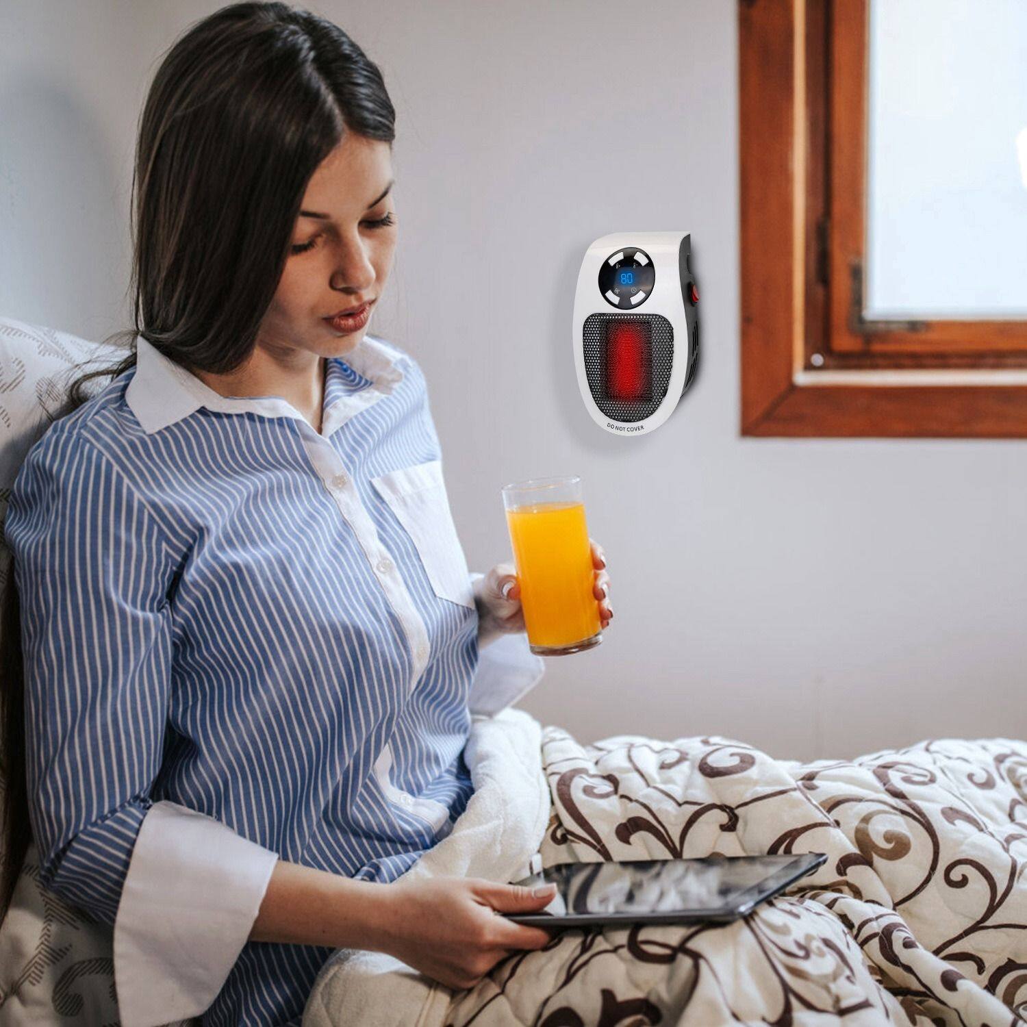 Alt View 5. Akoasm - 500W Plug-In Heater with Remote & Timer - Portable Wall Outlet Heater, Adjustable Thermostat for Office & Bedroom.