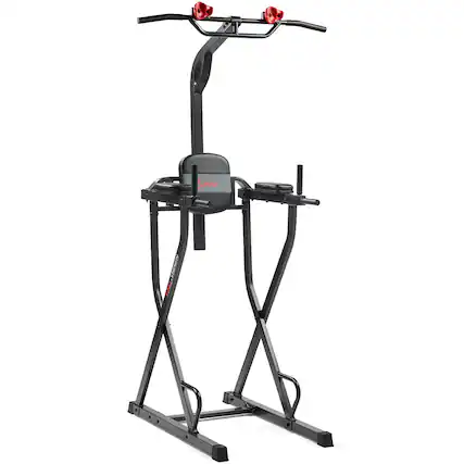 Front. Sunny Health & Fitness - Multifunctional & Adjustable Height Power Tower With Rock-Climbing Grip - Dark grey.