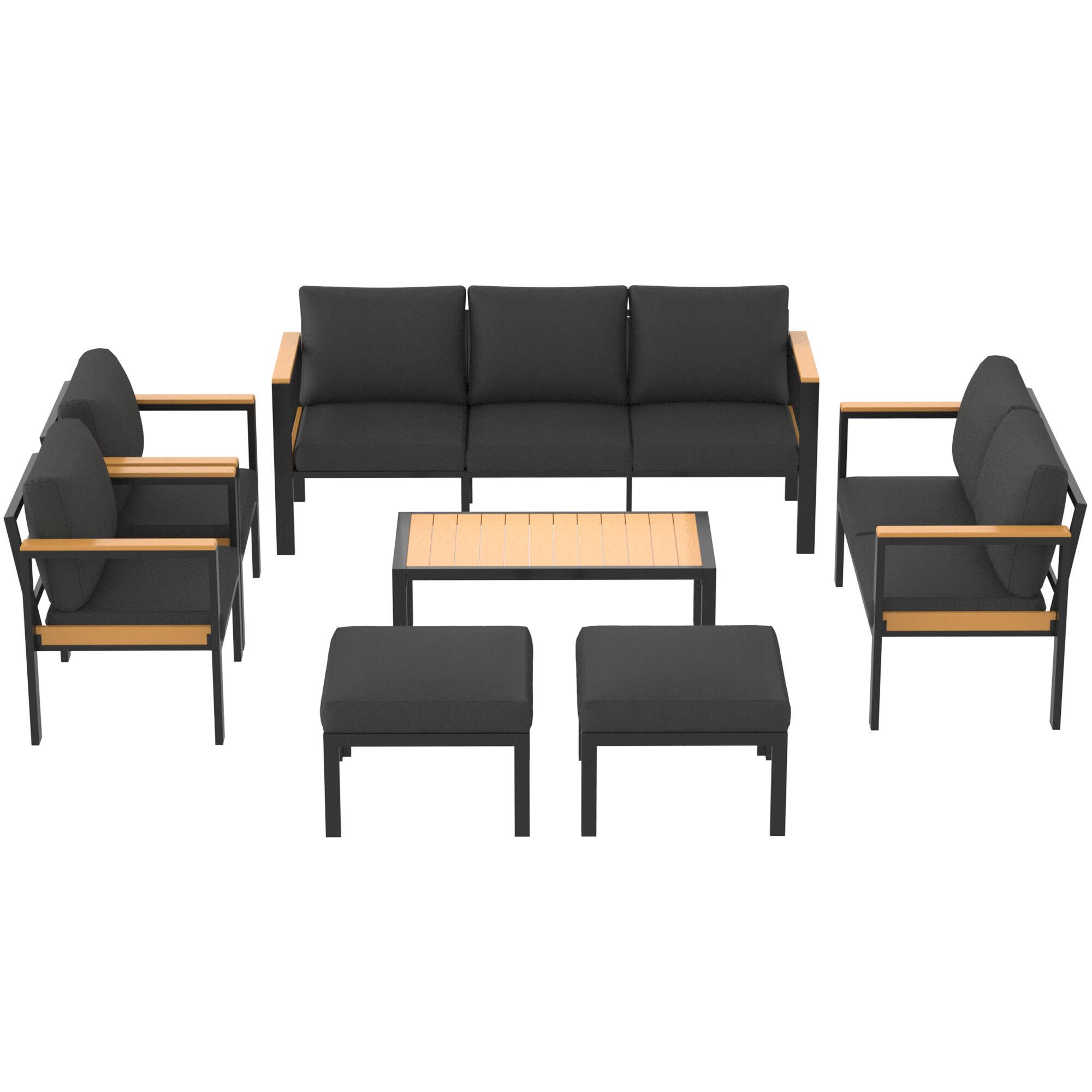 Alt View 4. U-HOMY - 7-Piece Patio Conversation Set with Table, All-Weather Aluminum Furniture for Outdoor Living - Black.