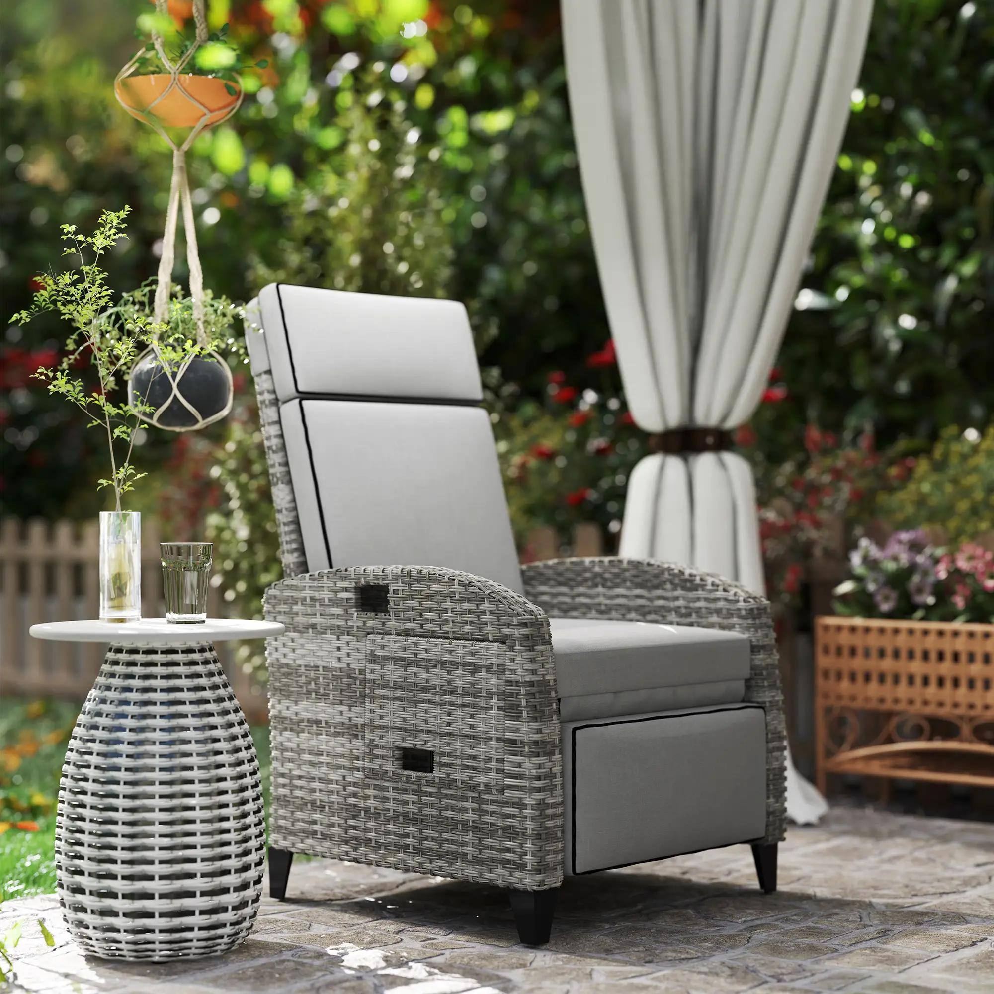Angle. Resenkos - Resenkos Adjustable Lounge Chair With Cushions, Reclining Patio Seat, Relaxation In Gray Ambience, Gray - Gray.