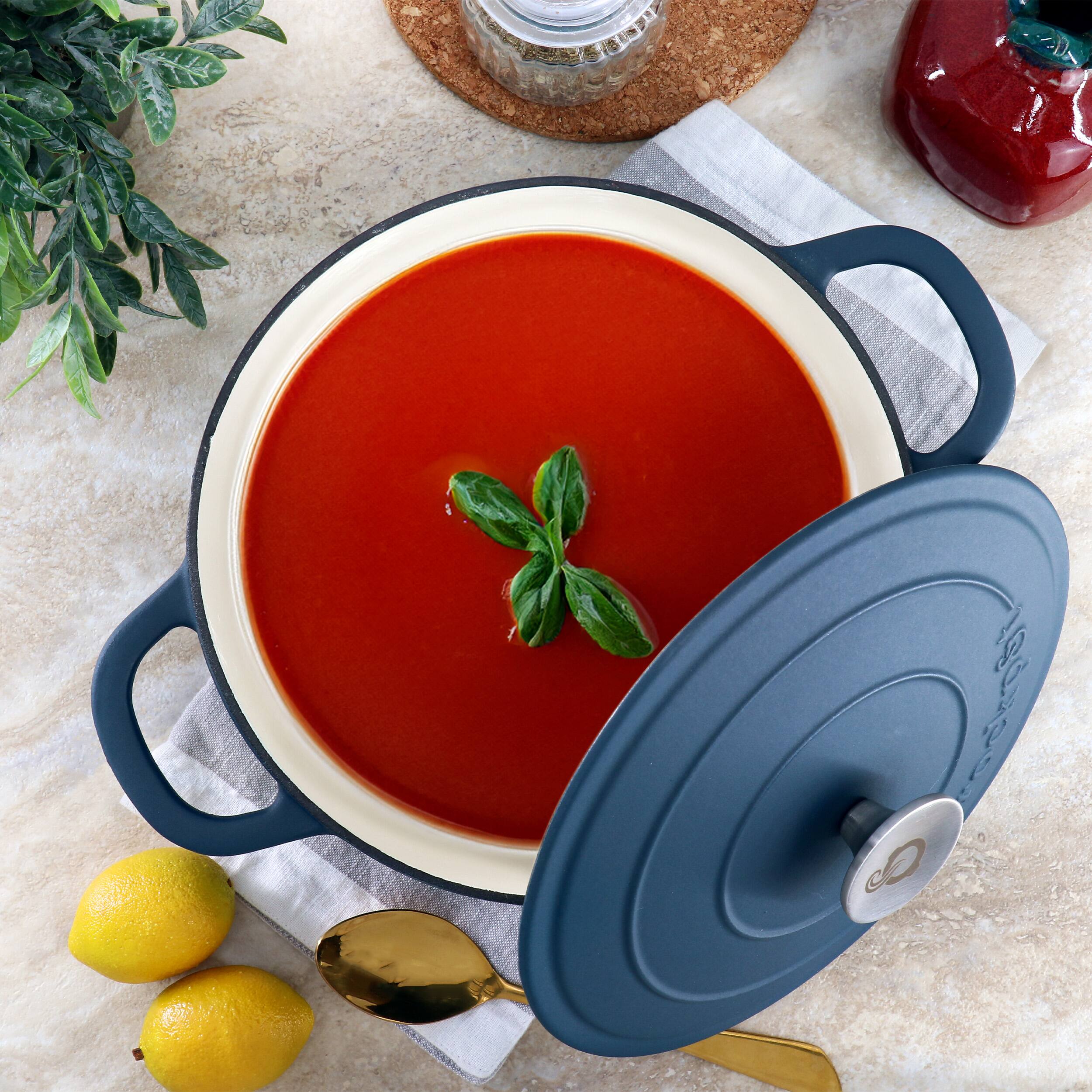 Alt View 5. Crockpot - Crockpot Artisan 5 Quart Enameled Cast Iron Dutch Oven in Matte Navy Blue - Navy Blue.