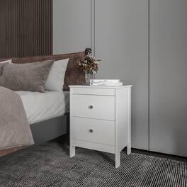 Tiramisubest - Compact Nightstand with 2 Drawers, Scratch-Resistant Melamine Surface - White