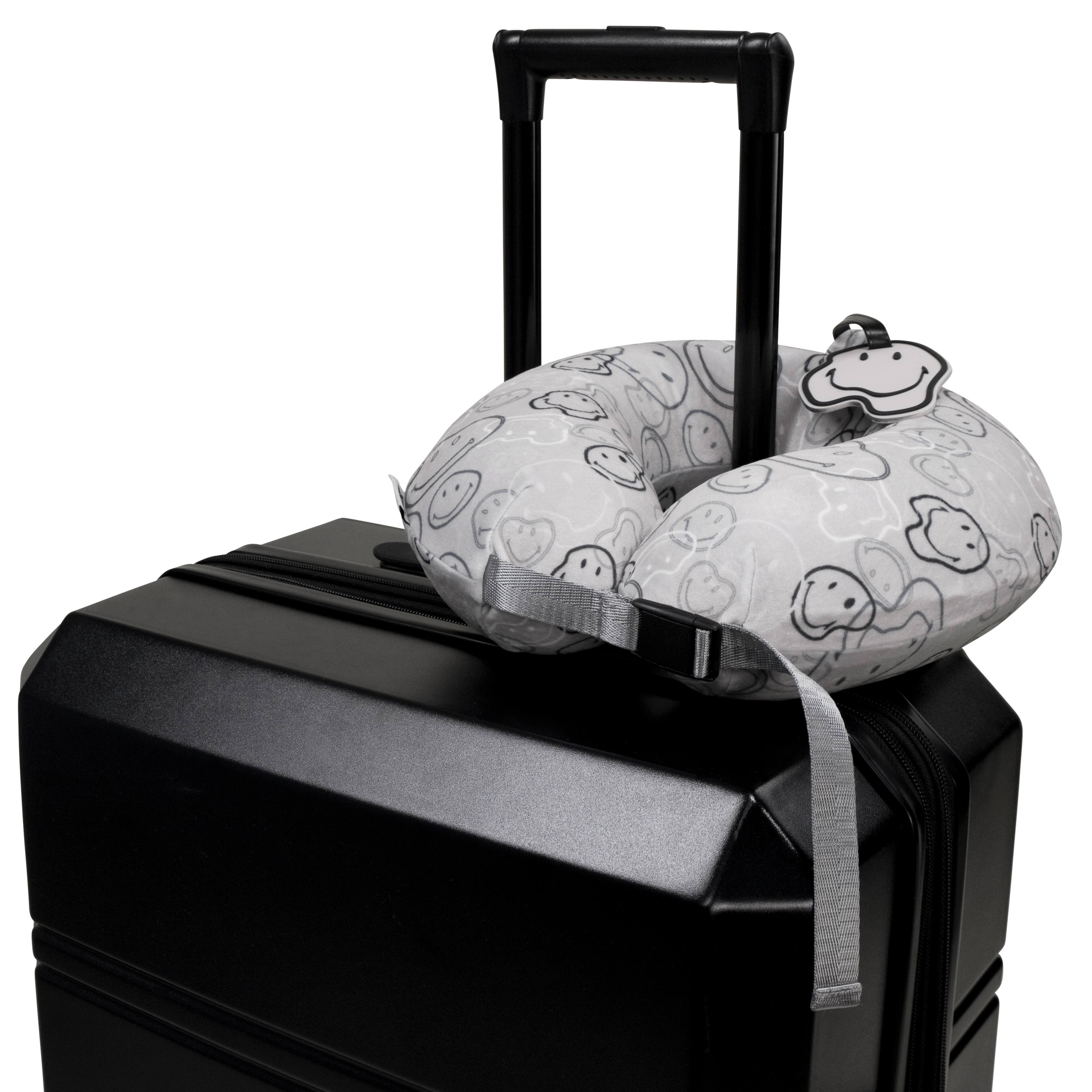 Left. Smiley World - SMILEY Grey Melted Smiles Marshmallow Memory Foam Travel Pillow - Grey.