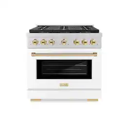 ZLINE - Autograph 36 in. Paramount Gas Range with 6 DuoPro Burners w/ White Door & Gold Accents (PSGRZ-WM-36-G) - Stainless Steel with White Matte Door