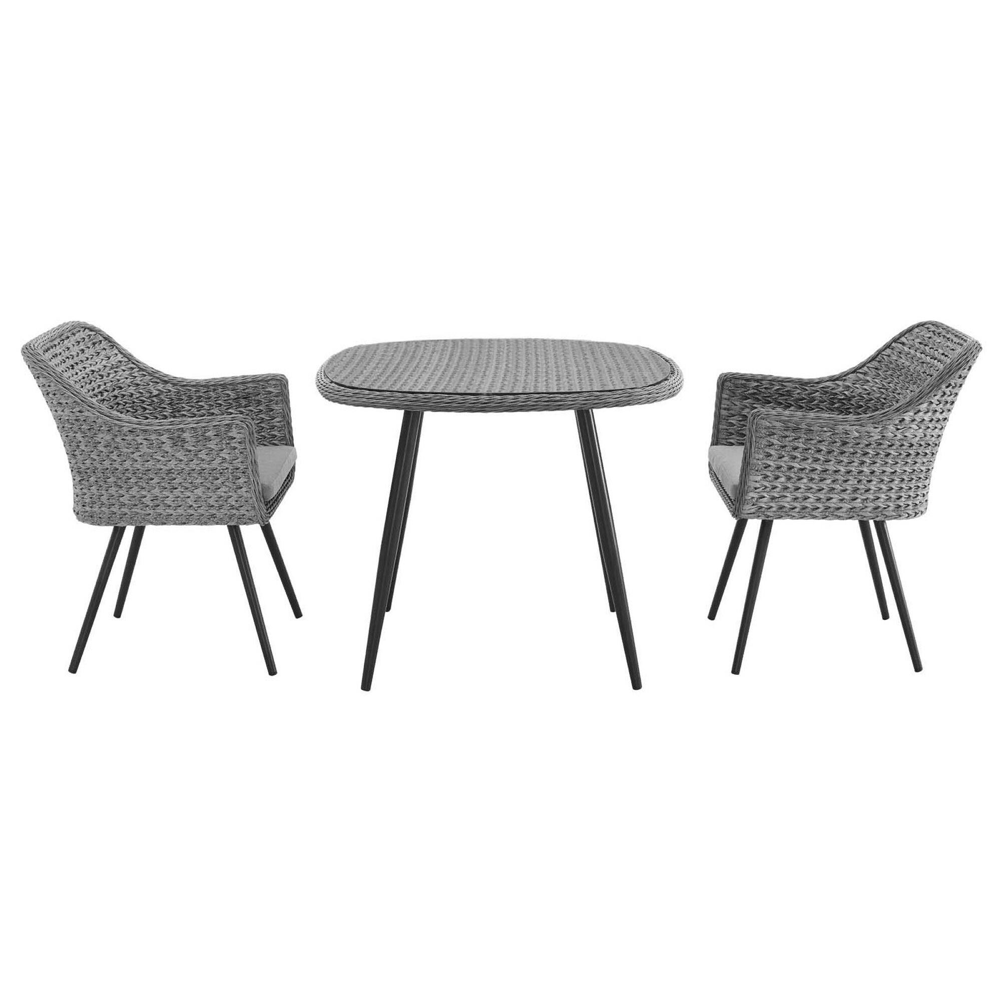 Alt View 2. Modway - Endeavor 3 Piece Outdoor Patio Wicker Rattan Dining Set by Modway - Gray Gray.