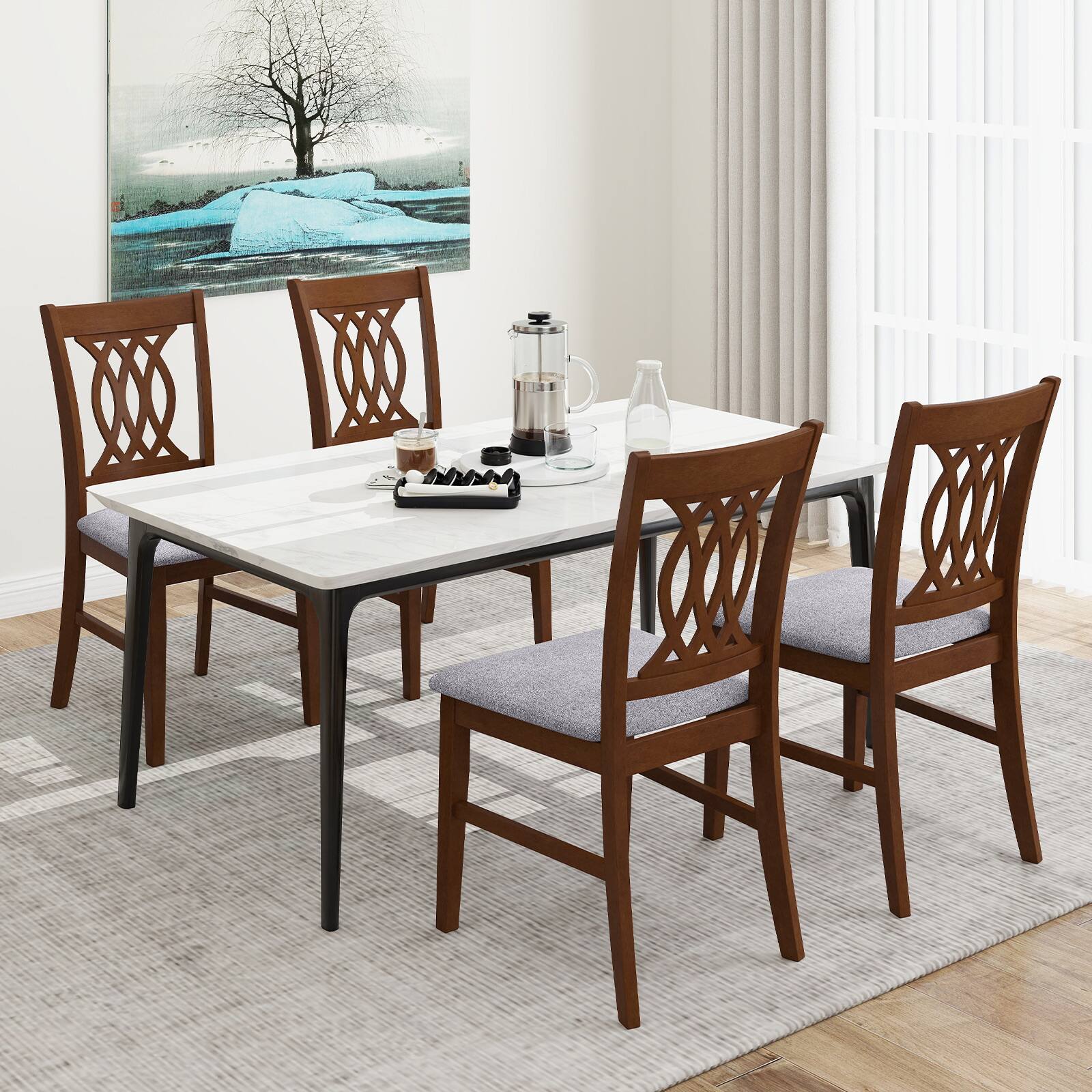 Alt View 3. Gymax - Gymax Dining Chairs Set of 4 w/Padded Seat Hollowed Backrest & Rubber Wood Frame - Brown.