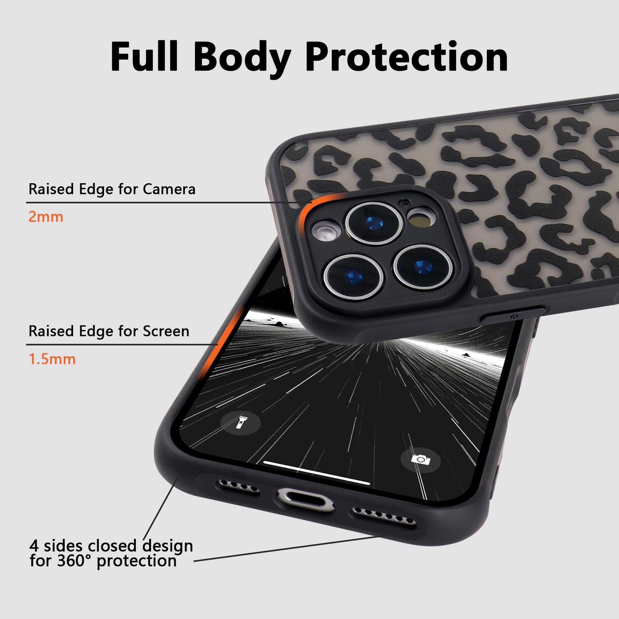 Full Body Protection

Raised Edge for Camera  
2mm

Raised Edge for Screen  
1.5mm

4 sides closed design for 360° protection