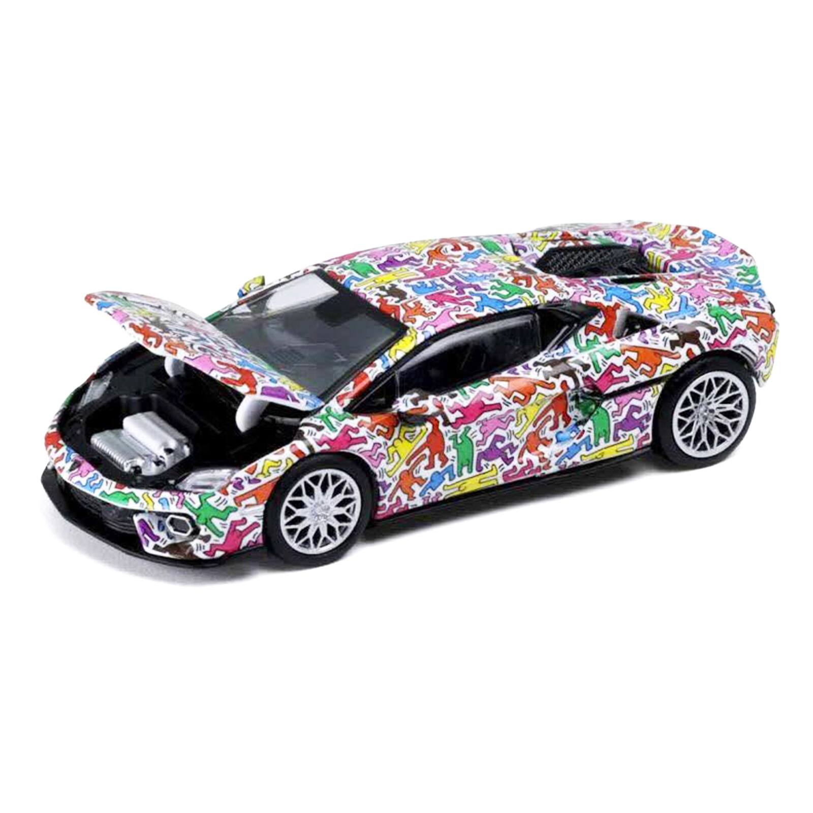Alt View 1. Trends Hobby - Lamborghini Temerario "Keith Haring Livery" White with Graphics 1/64 Diecast Model car by Trends Hobby.